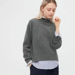 UNIQLO Souffle Mock Neck Jumper - Dark Grey