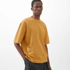 UNIQLO U Airism Cotton Crew Neck Oversized Half-Sleeve T-Shirt - Orange