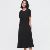 UNIQLO U Airism Cotton Short Sleeved Longline Flared Dress - Black