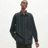 UNIQLO U Flannel Oversized Checked Shirt Regular Collar - Blue Green