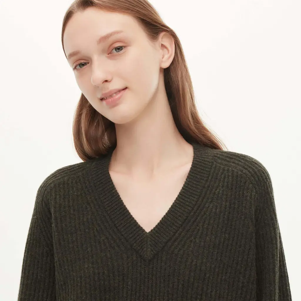 UNIQLO U Premium Lambswool V Neck Knitted Dress - Dark Grey