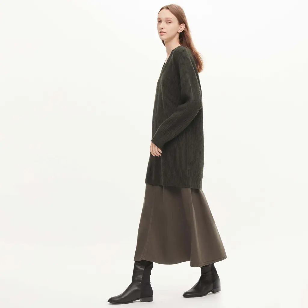 UNIQLO U Premium Lambswool V Neck Knitted Dress - Dark Grey - Image 3