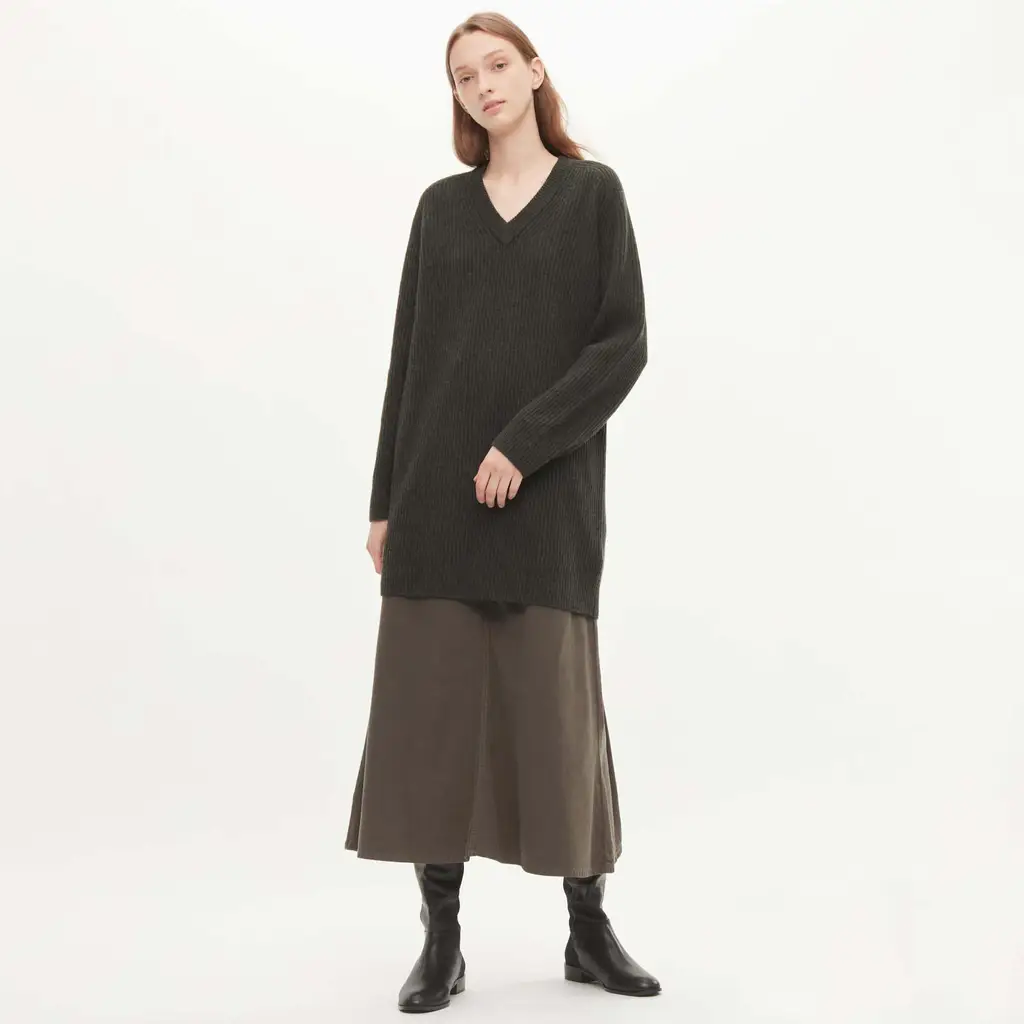 UNIQLO U Premium Lambswool V Neck Knitted Dress - Dark Grey - Image 6