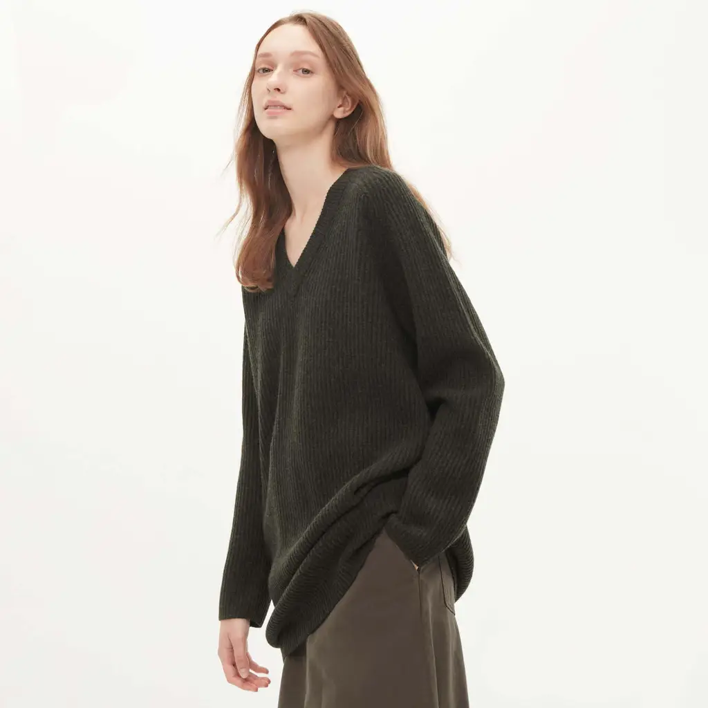 UNIQLO U Premium Lambswool V Neck Knitted Dress - Dark Grey - Image 4