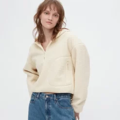 UNIQLO Windproof Outer Fleece Half-Zip Pullover Shirt - Off White