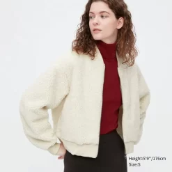 UNIQLO Windproof Outer Fleece Ribbed Blouson Jacket - Off-White